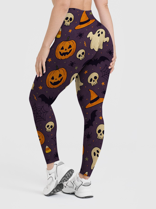 Vintage Cartoon Pumpkin Ghost Retro Halloween Leggings