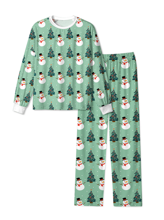 Vintage Green Snowman Tree Christmas Pajamas