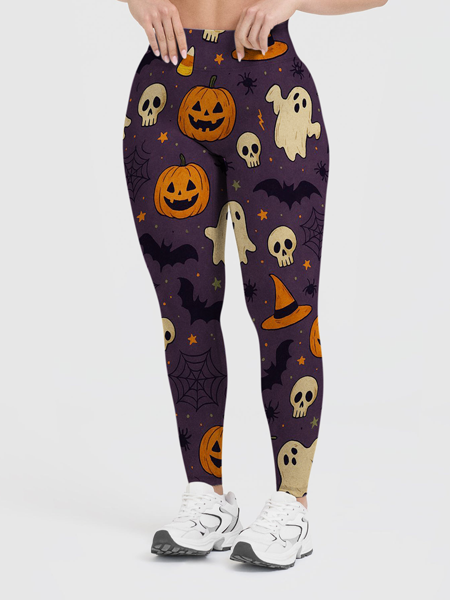 Vintage Cartoon Pumpkin Ghost Retro Halloween Leggings