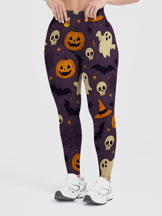 Vintage Cartoon Pumpkin Ghost Retro Halloween Leggings