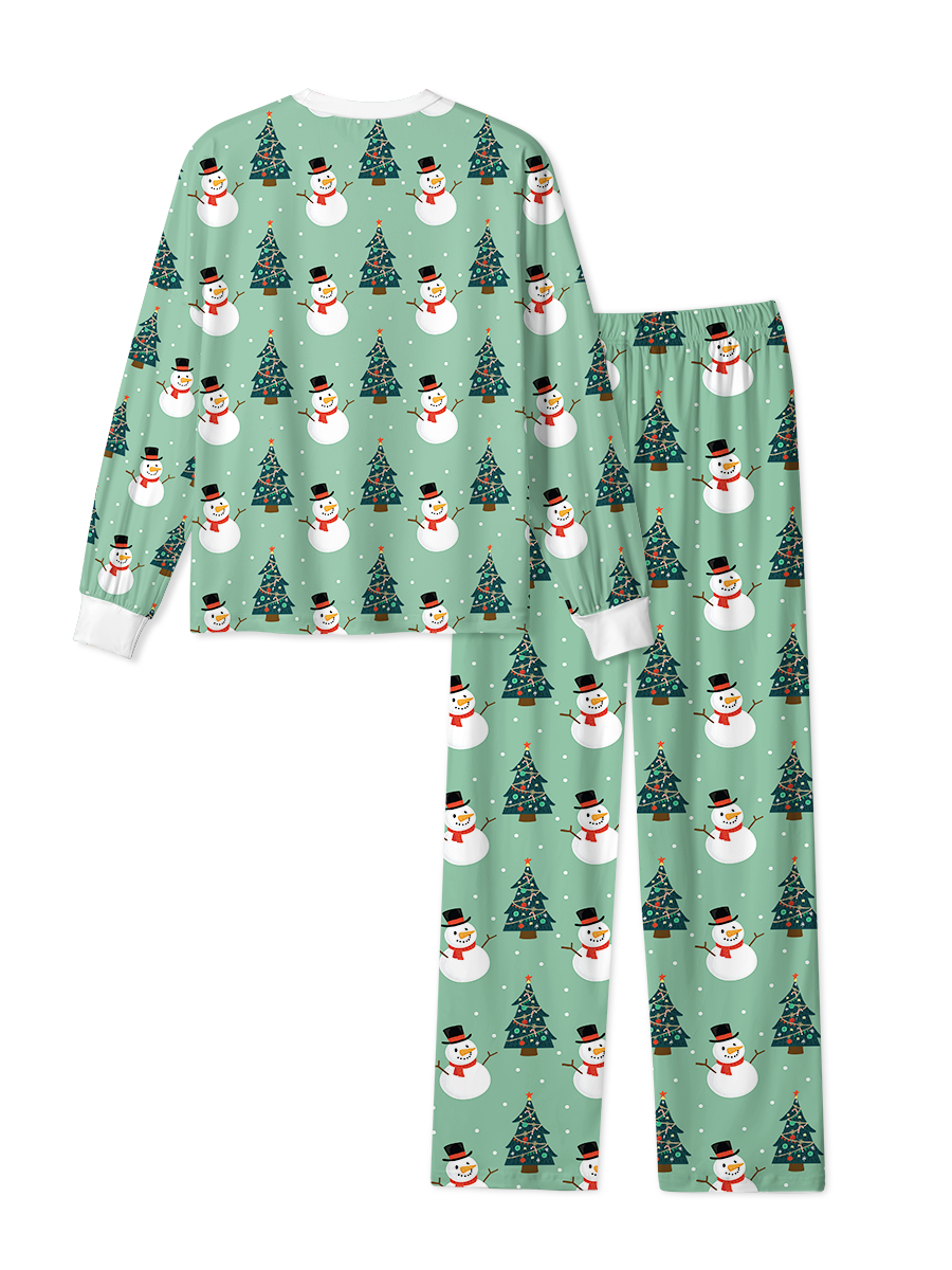 Vintage Green Snowman Tree Christmas Pajamas