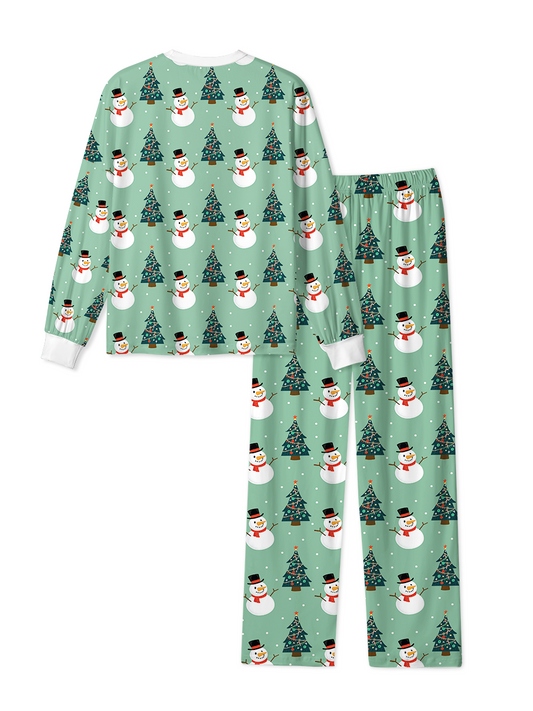 Vintage Green Snowman Tree Christmas Pajamas