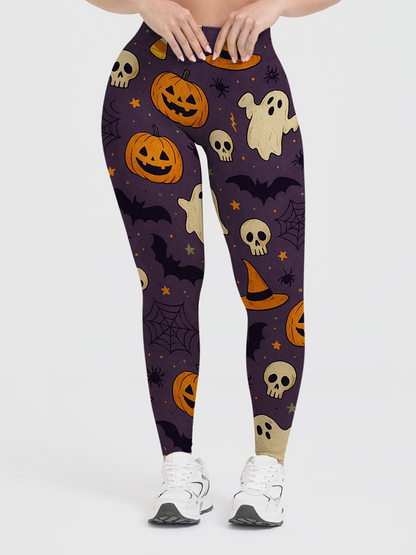Vintage Cartoon Pumpkin Ghost Retro Halloween Leggings