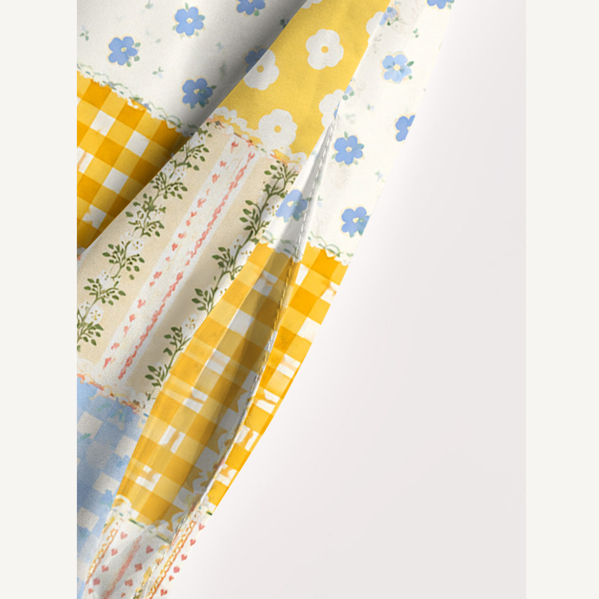 Pastel Floral Patchwork Quilt Pattern Print Wide Straps Maxi Dress With Pockets