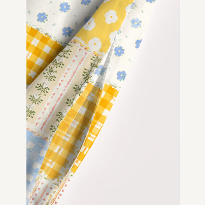Pastel Floral Patchwork Quilt Pattern Print Wide Straps Maxi Dress With Pockets