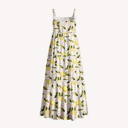 Lemon Grove Sunshine Print Wide Straps Maxi Dress With Pockets