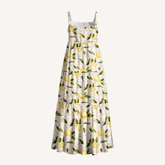 Lemon Grove Sunshine Print Wide Straps Maxi Dress With Pockets
