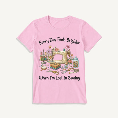 Lost in Sewing Joy Print Crew Neck Cotton Tee