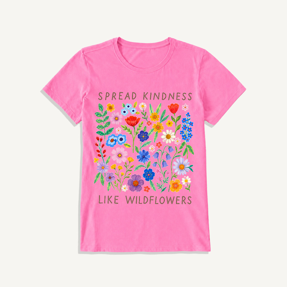 Spread Kindness Wildflowers Print Crew Neck Cotton Tee
