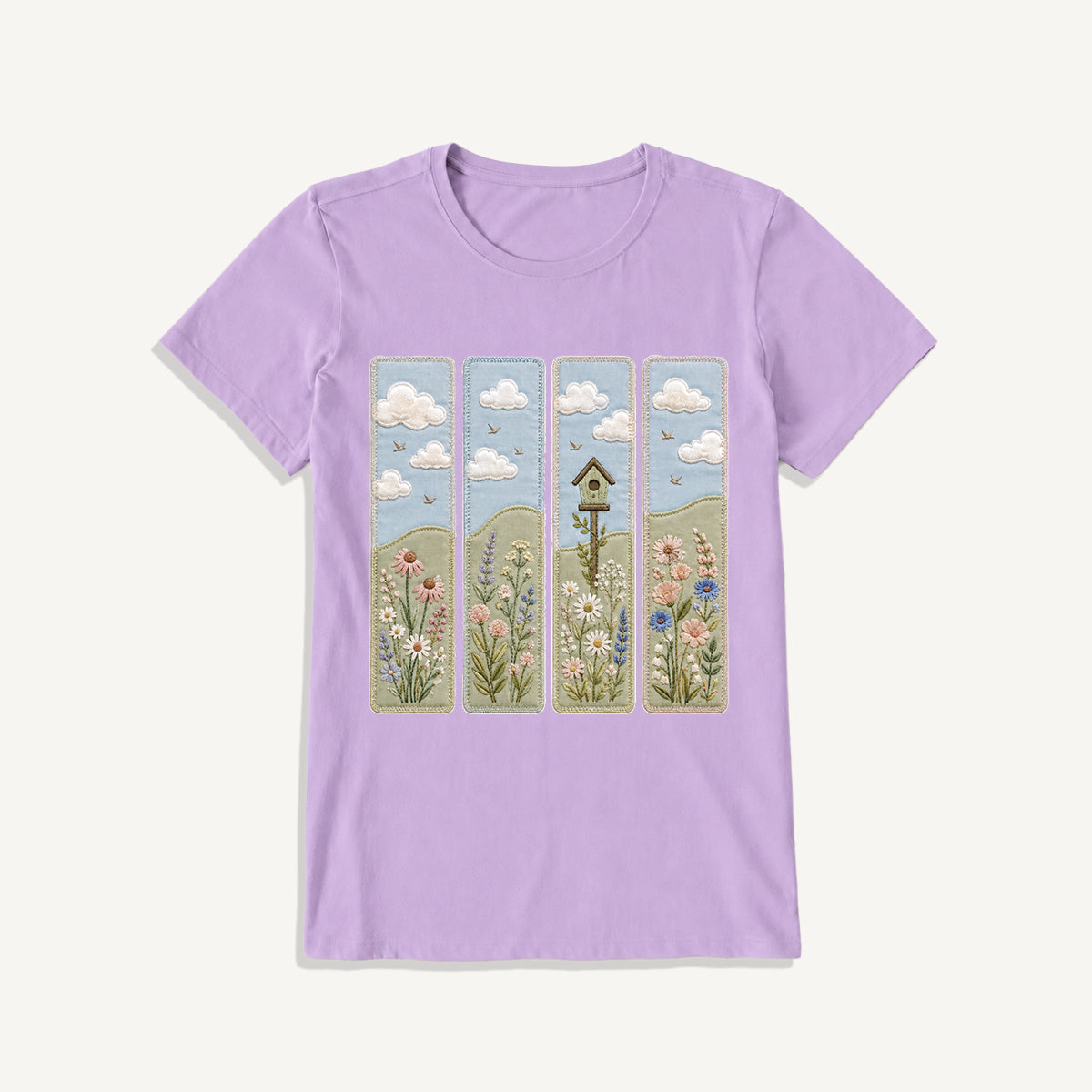 Wildflower Meadow Stitch Print Crew Neck Cotton Tee