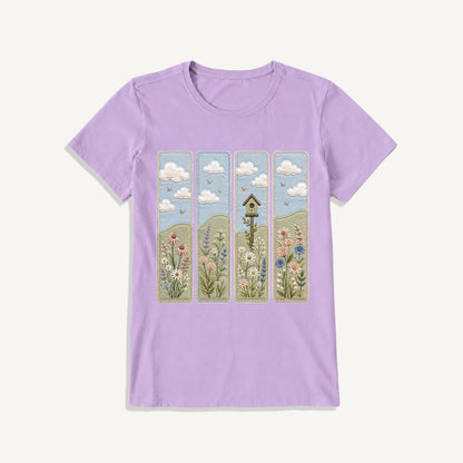 Wildflower Meadow Stitch Print Crew Neck Cotton Tee