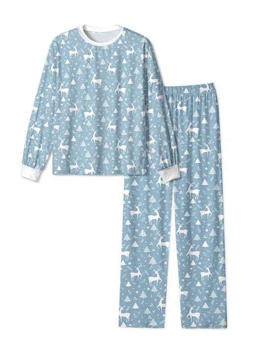 Vintage Blue Reindeer Tree Christmas Pajamas
