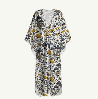V‑Neck Bee Whisper Forest Kimono Sleeve Kaftan Dress