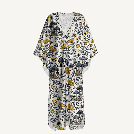 V‑Neck Bee Whisper Forest Kimono Sleeve Kaftan Dress