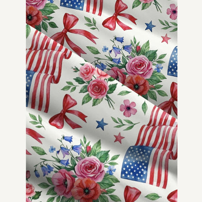 Patriotic Floral Bows Print Wide Straps Maxi Dress With Pockets