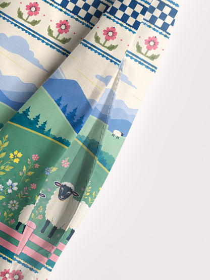 Mountain Meadow Sheep Print Wide Straps Maxi Dress With Pockets