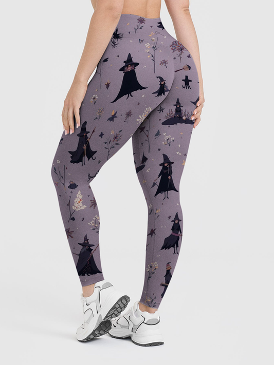 Vintage Forest Witch Cottage Halloween Leggings