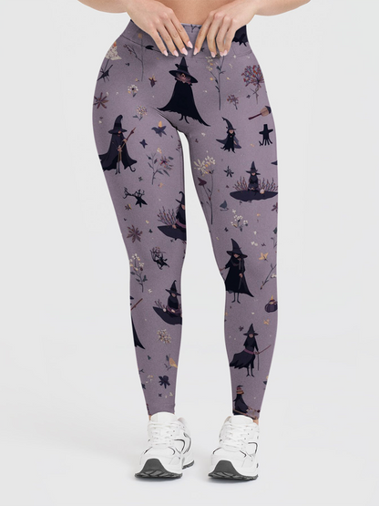 Vintage Forest Witch Cottage Halloween Leggings