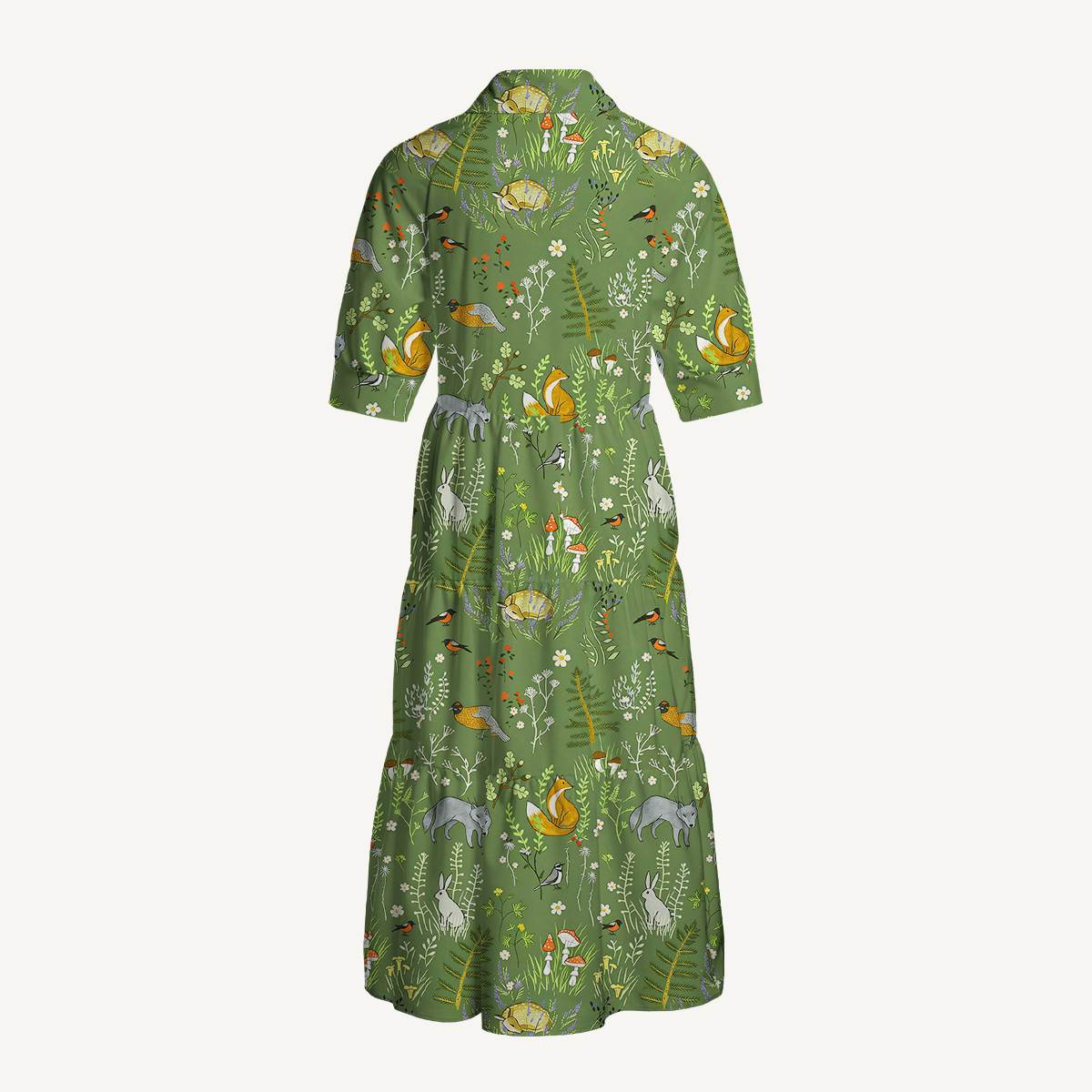 Whimsical Woodland Animals Print Midi Dress For Women With Pockets