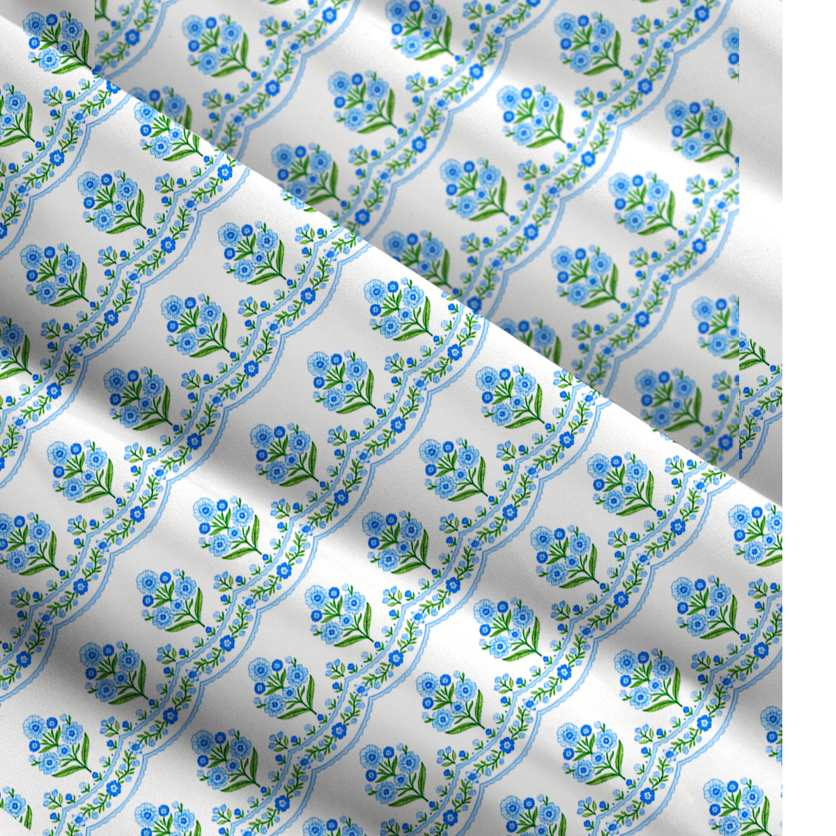 Square Neck Azure Folk Print Wide Straps Maxi Dress With Pockets