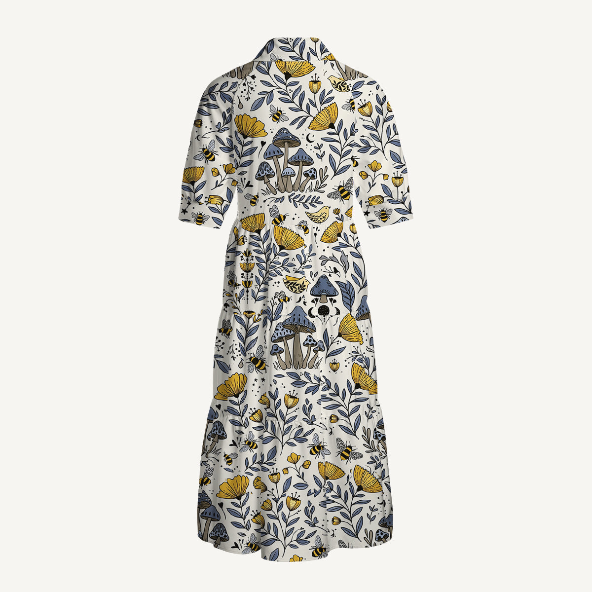 Bee Whisper Forest Print Midi Dress For Women With Pockets