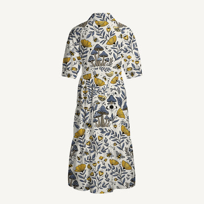 Bee Whisper Forest Print Midi Dress For Women With Pockets