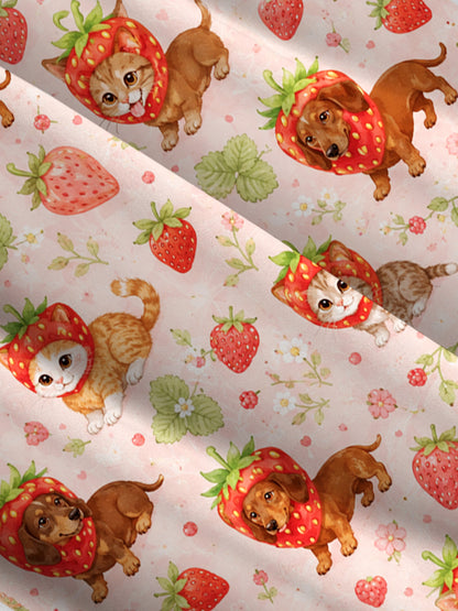 Strawberry-Sweet Puppies and Kittens Print Wide Straps Maxi Dress With Pockets
