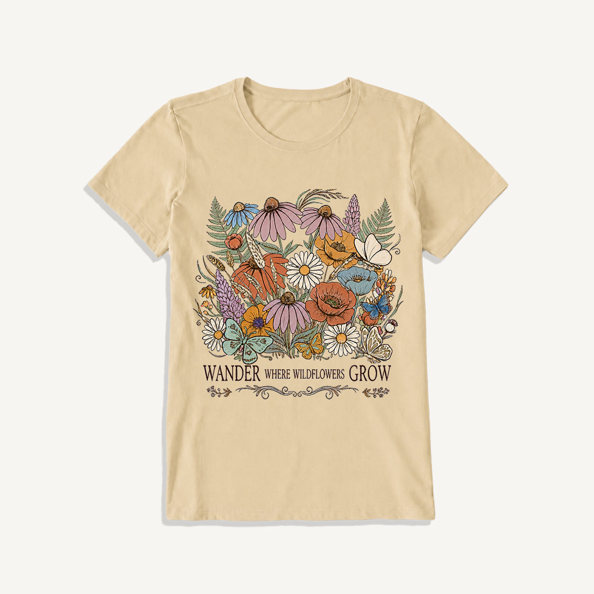Wander Wildflowers Print Crew Neck Cotton Tee