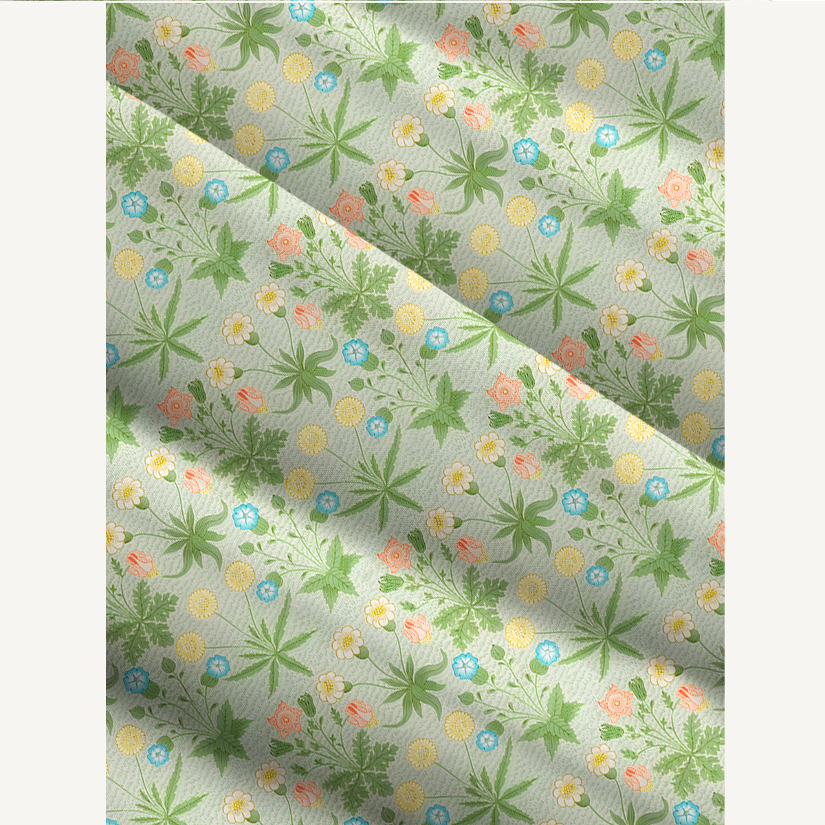 Retro Green Floral Meadow Print Wide Straps Maxi Dress With Pockets
