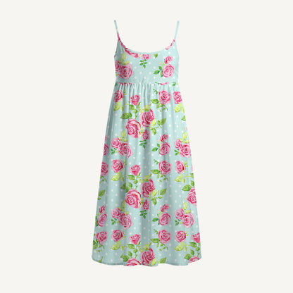 Rose Mint Polka Dot Print Spaghetti Strap Mini Dress