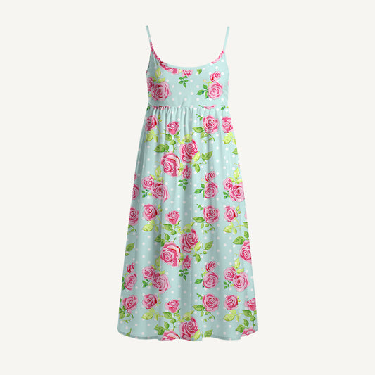 Rose Mint Polka Dot Print Spaghetti Strap Mini Dress