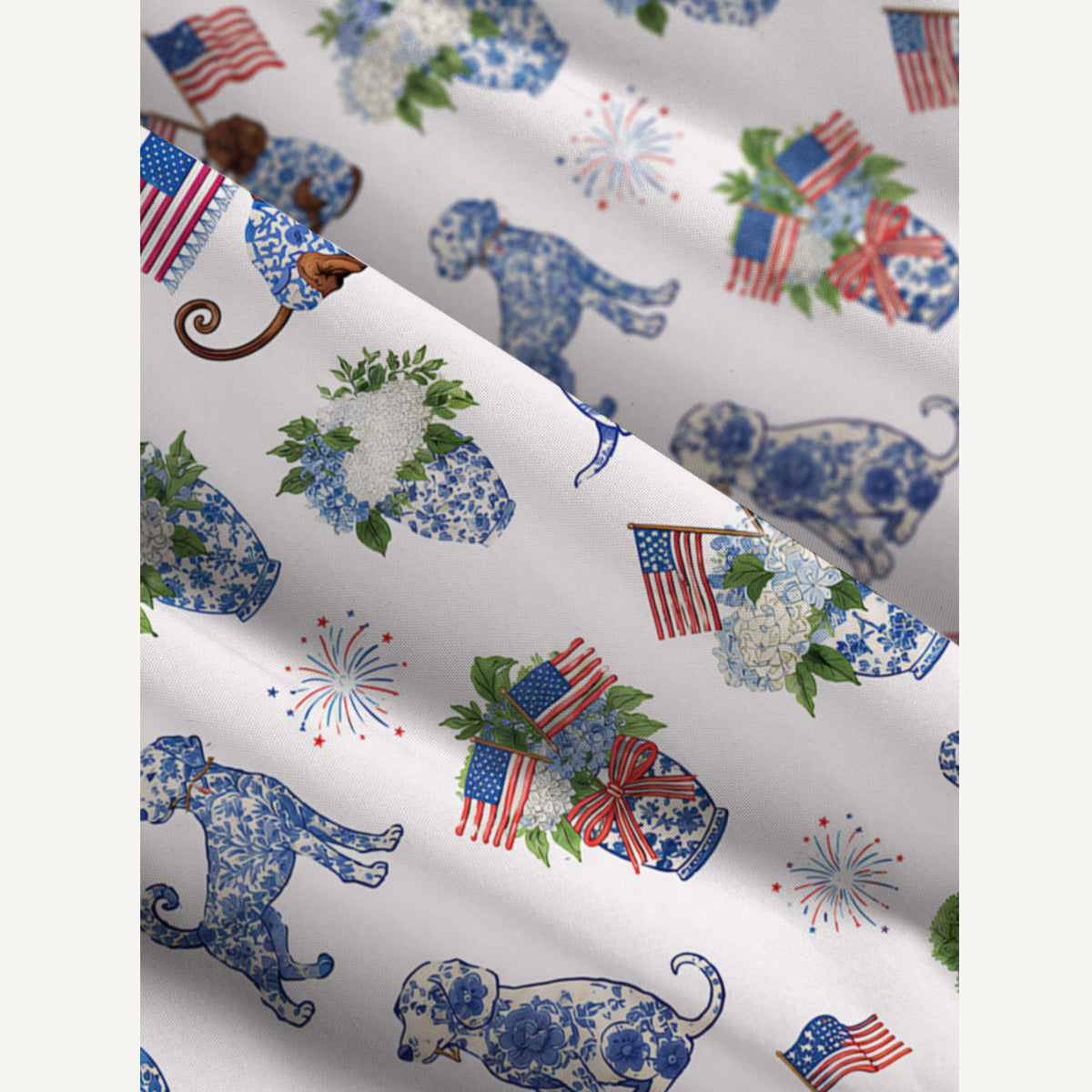 Patriotic Pups & Porcelain Print Wide Straps Maxi Dress With Pockets