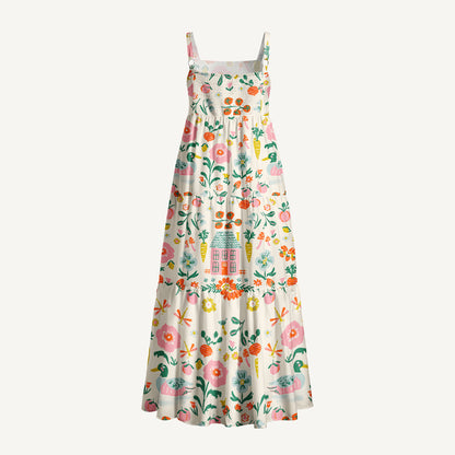 Cottage Garden Print Wide Straps Maxi Dress With Pockets