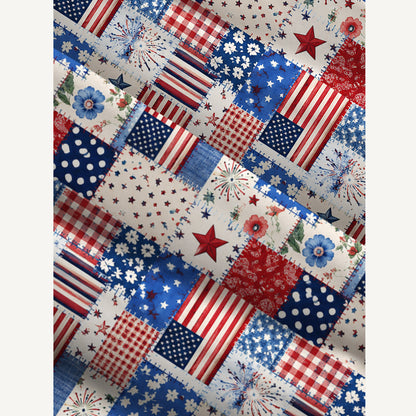 Rustic Americana Patchwork Print Wide Straps Maxi Dress With Pockets