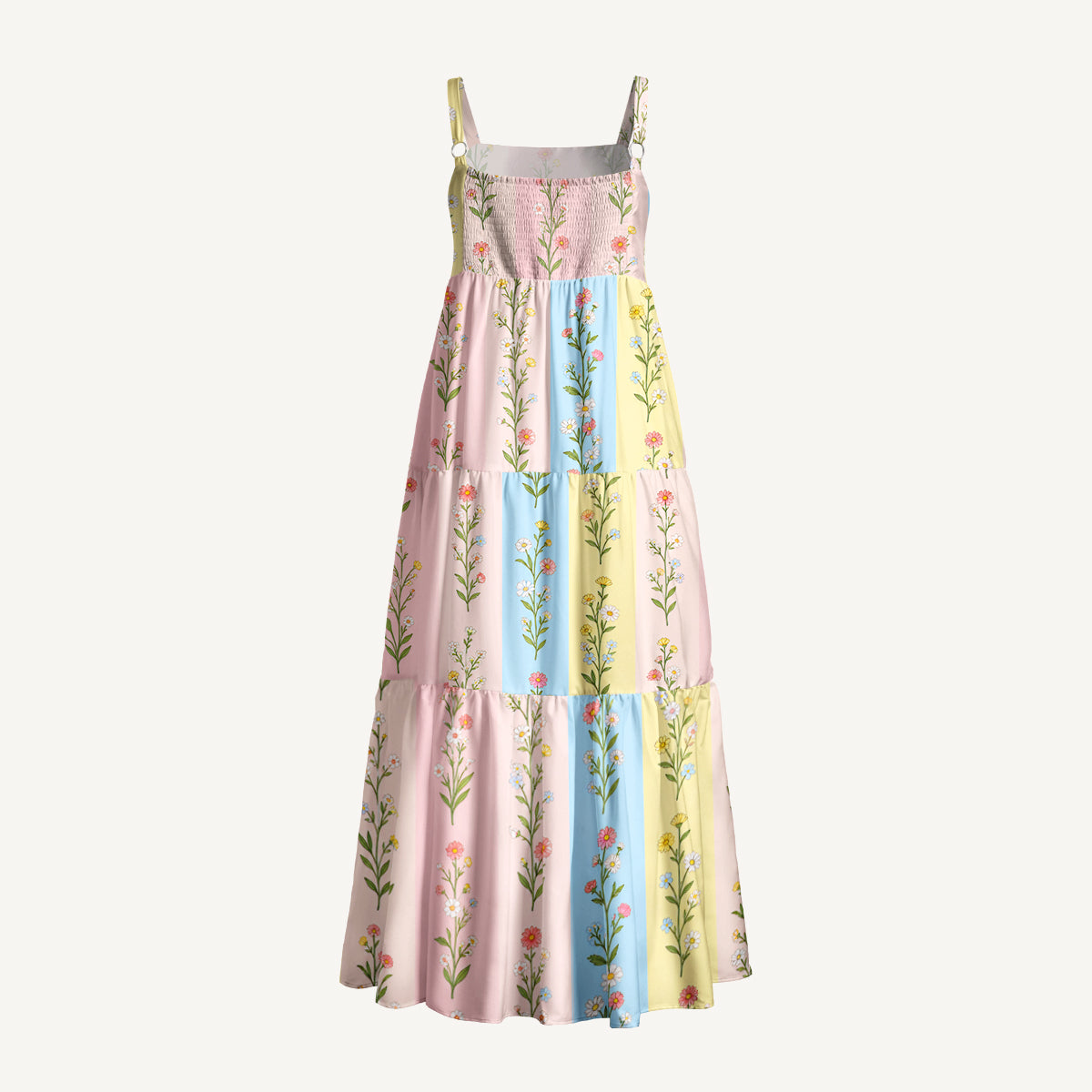 Casual Floral Print Wide Straps Maxi Dress With Pockets