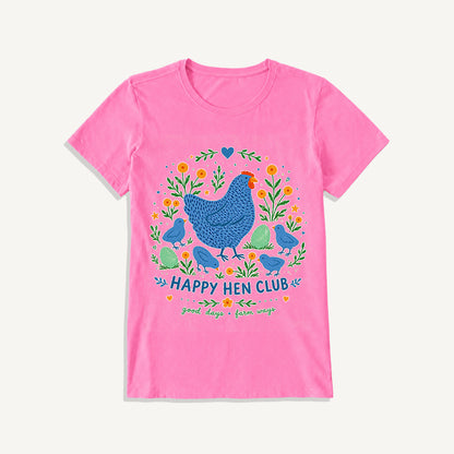 Blue Hen and Chicks Garden Print Crew Neck Cotton Tee