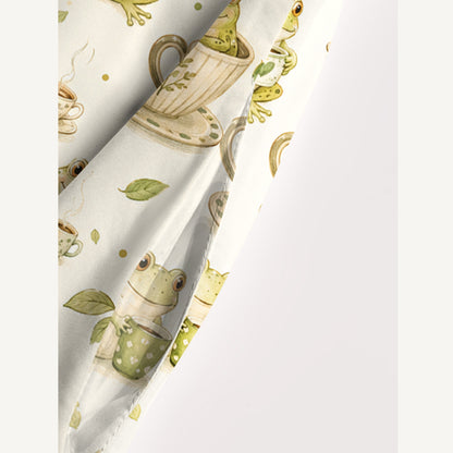 Whimsical Frogs and Teacups Print Wide Straps Maxi Dress With Pockets