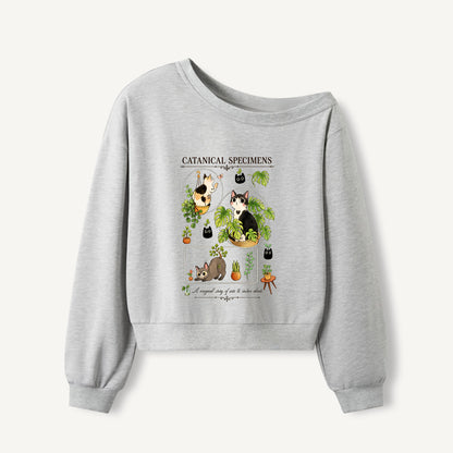 Catanical Botanical Study Print Off Shoulder Sweatshirts