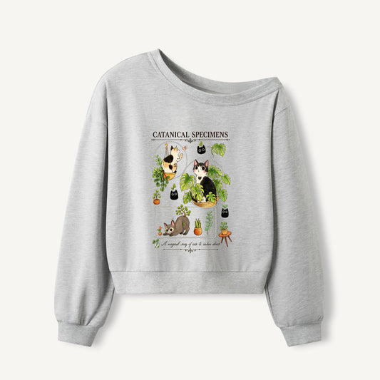 Catanical Botanical Study Print Off Shoulder Sweatshirts