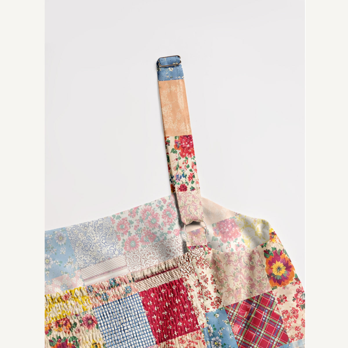 Country Cottage Patchwork Print Wide Straps Maxi Dress With Pockets