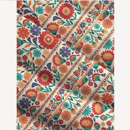 Square Neck Bohemian Folk Floral Stripe Print Wide Straps Maxi Dress With Pockets
