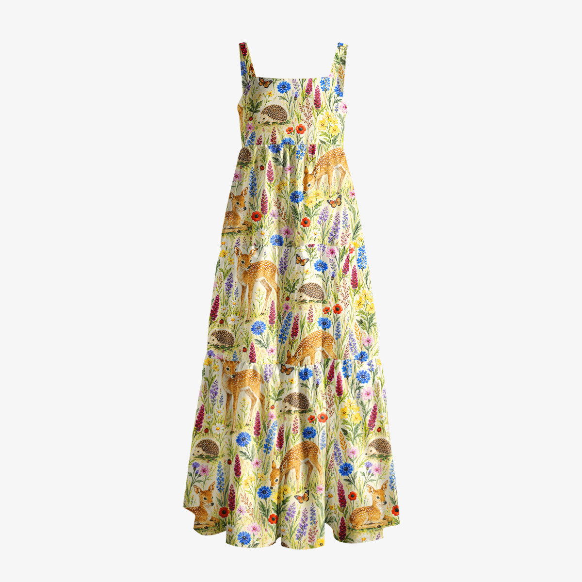 Woodland Meadow Harmony Print Wide Straps Maxi Dress With Pockets