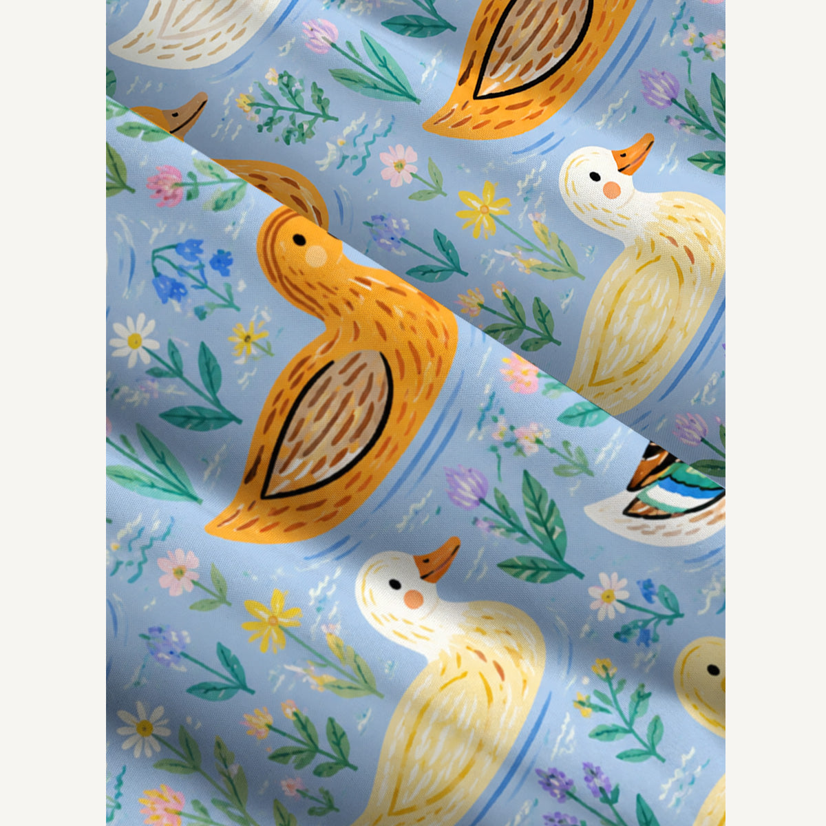 Colourful Duck Flower Print Wide Straps Maxi Dress With Pockets