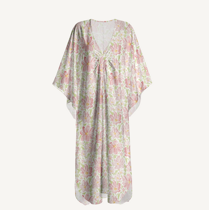 V‑Neck Cosmos Flower Kimono Sleeve Kaftan Dress
