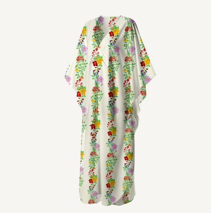 V‑Neck Blossom Trail Kimono Sleeve Kaftan Dress