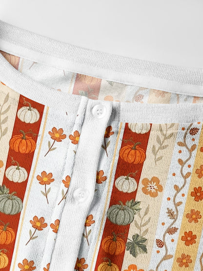Lightweight Crew Neck Long‑Sleeve Cropped Autumn Pumpkin Patch Stripe Print Fine‑Knit Cardigan