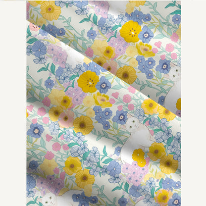 Pastel Meadow Cat Print Wide Straps Maxi Dress With Pockets
