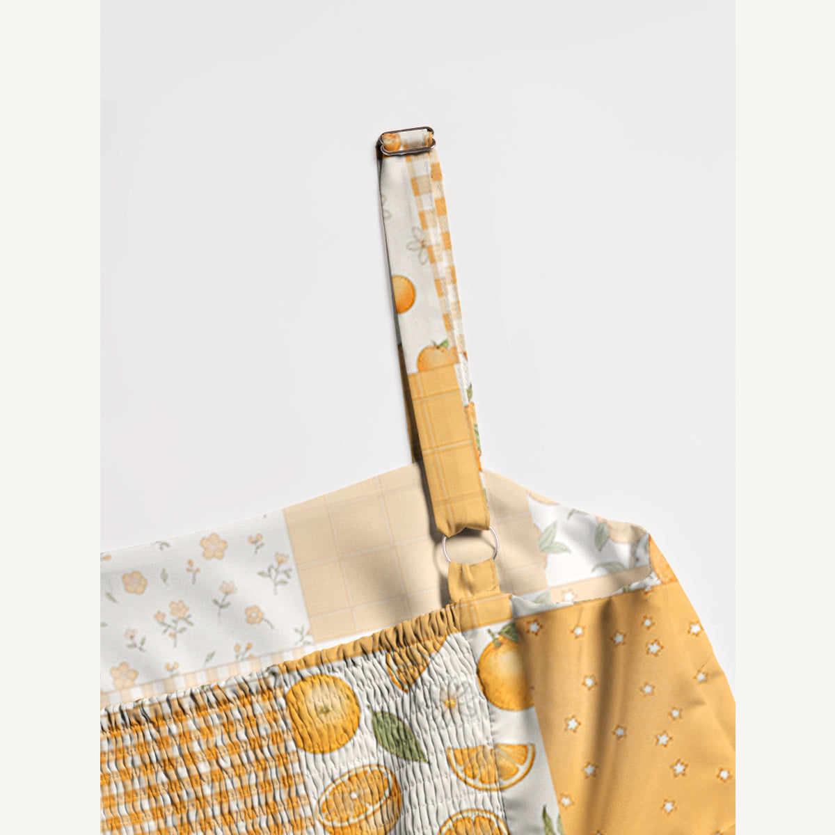 Lemon Sunshine Patchwork Print Wide Straps Maxi Dress With Pockets