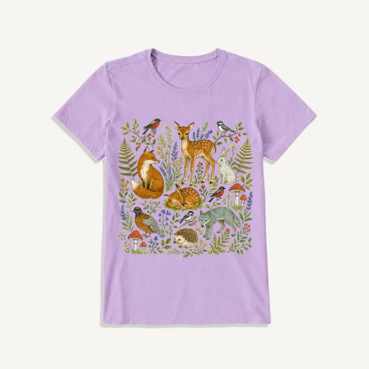 Woodland Garden Friends Print Crew Neck Cotton Tee