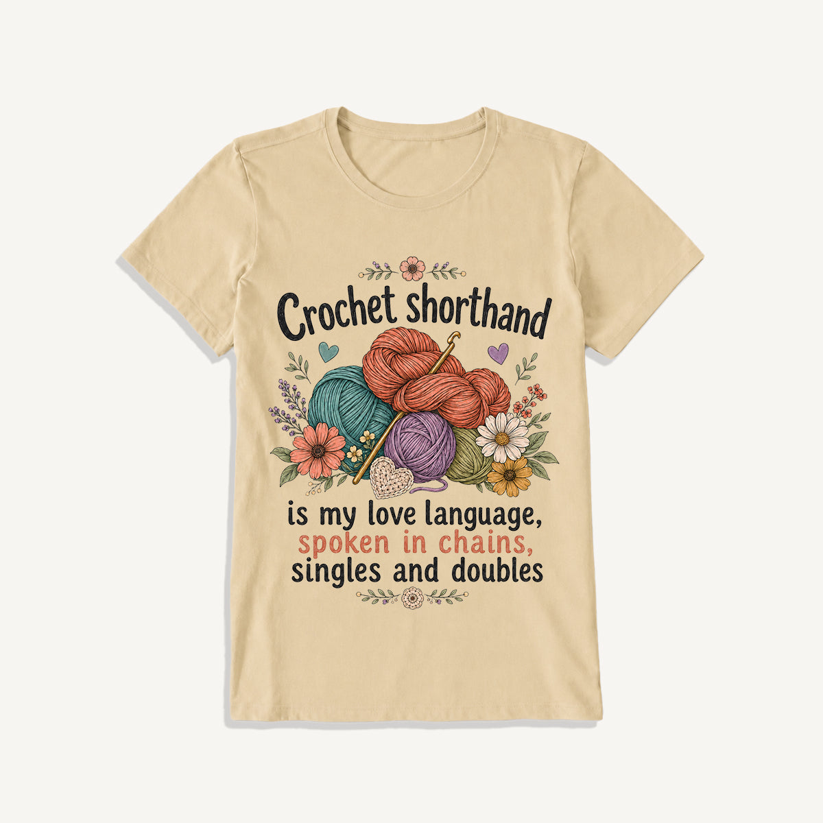 Crochet Love Language Print Crew Neck Cotton Tee